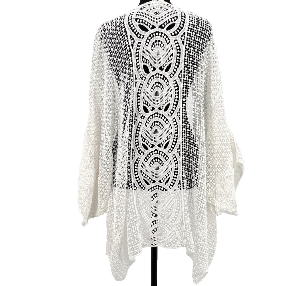 Adora Kimono Women S/M Duster White Cardigan Lace Crochet Boho Hippie Festival